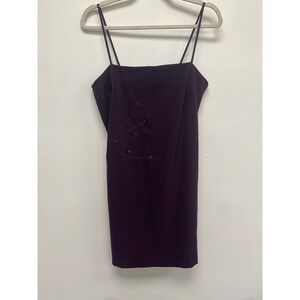 Vintage Y2K Rampage Purple Satin Slip Beaded Flowers Dress Whimsy Goth 9 S/M